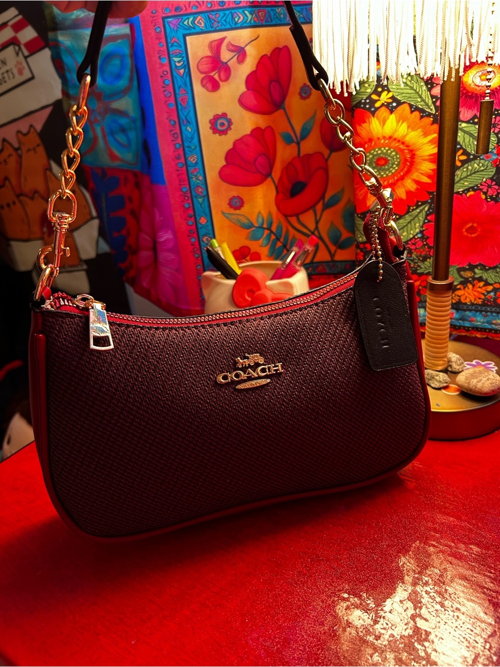 Coach Pebbled Leather Shoulder Bag in Wine